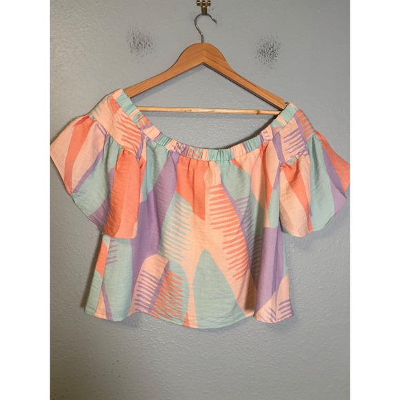 NWT Crosby by Mollie Burch Georgie Off Shoulder Ruffle Sleeve Pastel Top Small - Picture 7 of 11